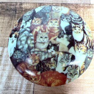 Cat-Themed Ceramic Trinket Dish W/ Lid - "Cats" Design - Storage For Jewelry